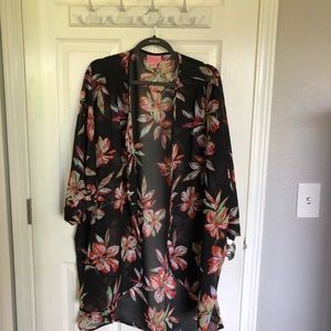 Black Floral Kimono - 3X